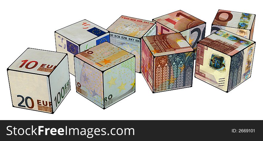 Blocks with euro note on the surface. Blocks with euro note on the surface