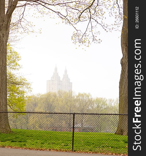 This was taken on a foggy Spring day in Central Park, New York with the San Remo building framed between two trees. This was taken on a foggy Spring day in Central Park, New York with the San Remo building framed between two trees.