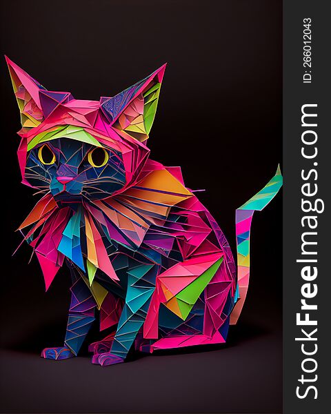 Cartoon cat dressed in colorful clothes with black background