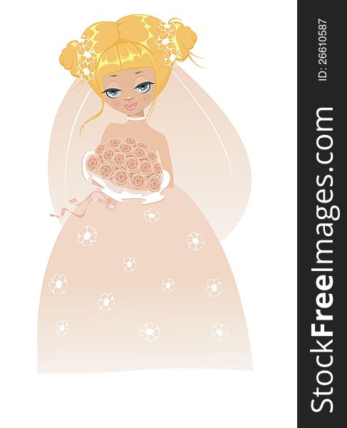The beautiful bride with a bouquet.Illustration