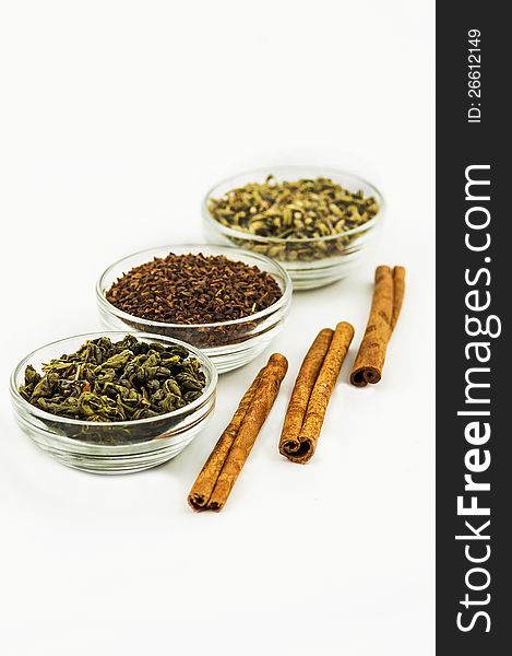 Branch of green tea, cinnamon, spices . Branch of green tea, cinnamon, spices