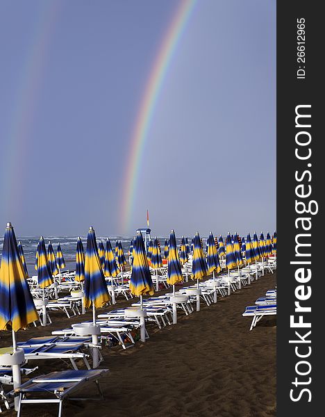 Double rainbow in a beach