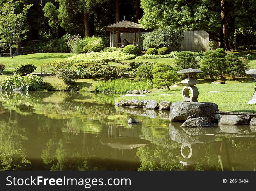 Picturesque Japanese Garden With Pond