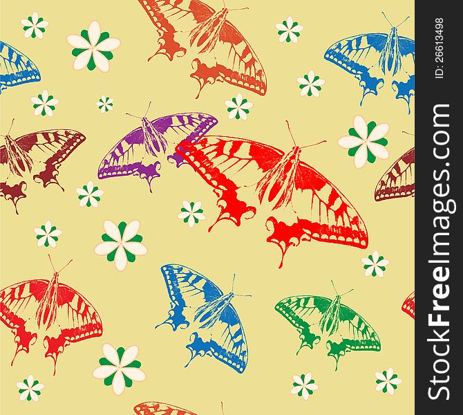 Seamless background of colorful butterflies. Vector illustration.