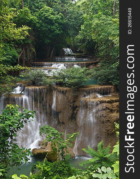 Beautiful Waterfall in Srinakarin Dam National Park , Kanchanaburi Province , Thailand