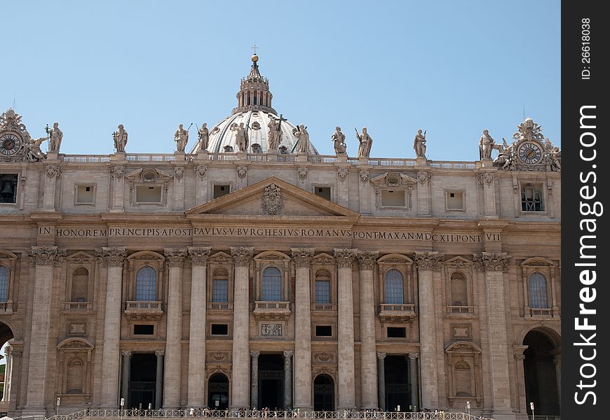 The facade of the St.Peter's Basilica in Vatican