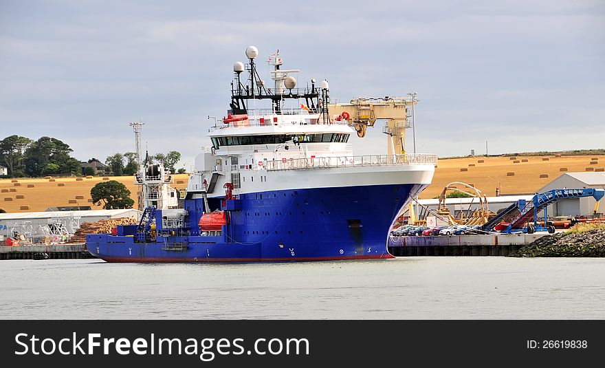 Oil Tug on the river South Esk, Montrose, Angus. Scotland. UK  Port of choice for key oil and gas suppliers, and the growing offshore renewables and decommissioning sectors. In addition, we are a logistics hub for our traditional general cargo imports and exports. The East Coast of Scotland, Montrose Port Authority is a thriving support and service hub for the North Sea energy and shipping industries.

Established in 1493, Montrose Port has developed over the centuries to establish its reputation as a leading centre of international trade and distribution throughout Scotland and northern England. We are known for our flexible approach. Through our port stakeholders, we offer a broad range of port-related services including agency, stevedoring, storage and bunkering. Offering around 1000 metres of quayside on both the north and south side of the Harbour, Montrose Port provides a sheltered haven almost half a mile long. Port facilities include water berths to a depth of 8m, 130,000m2 of open storage, 42,000m2 warehousing and over 2,000m2 of office space. Montrose Port Authority has operated as a Trust port for nearly 200 years.