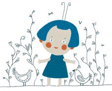 Cartoon Girl With Birds Royalty Free Stock Photos Cartoon Girl With Birds Royalty Free Stock Photos