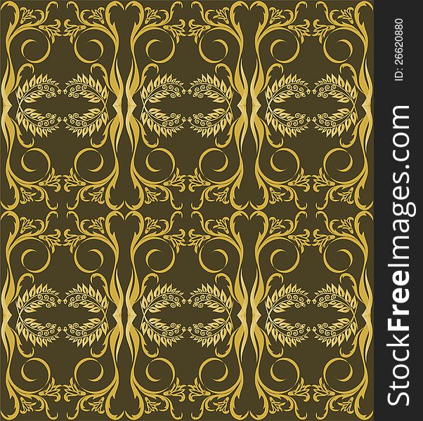 Seamless vintage gilded ornament on brown background