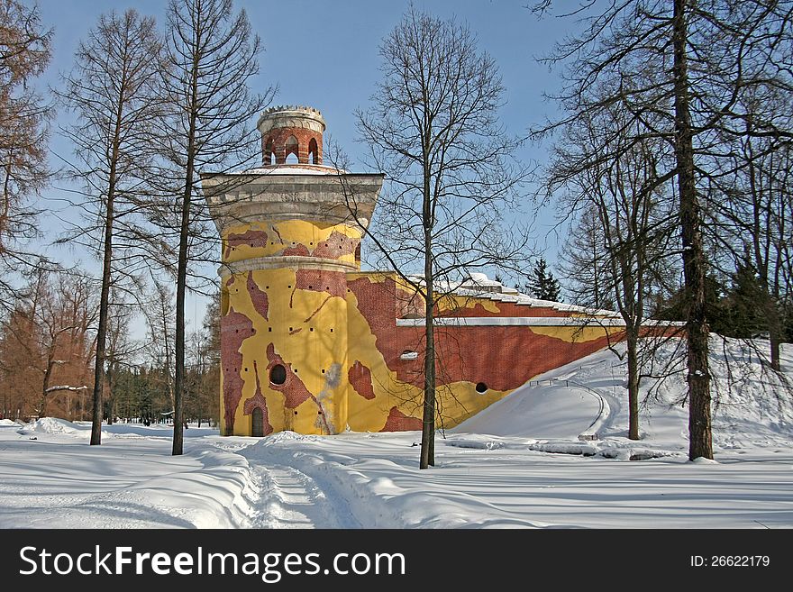 Tower ruins in the park Tsarskoye Selo