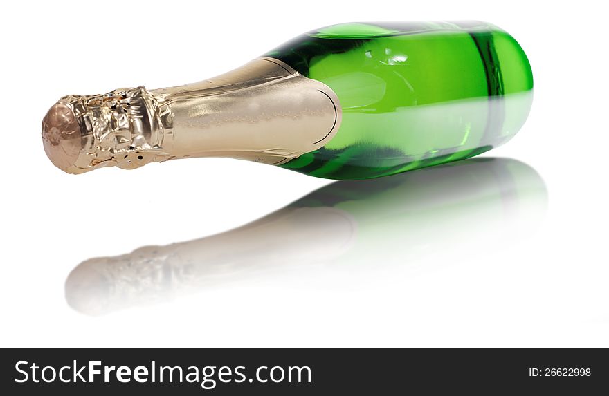 A Bottle Of Champagne On Isolated
