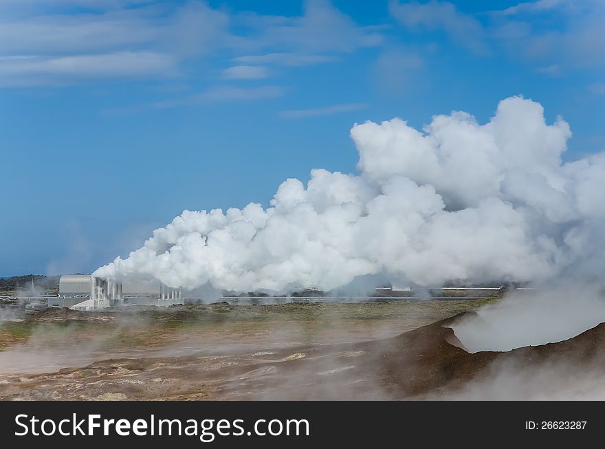 Smoking Factory Field Polluting The Air, Iceland