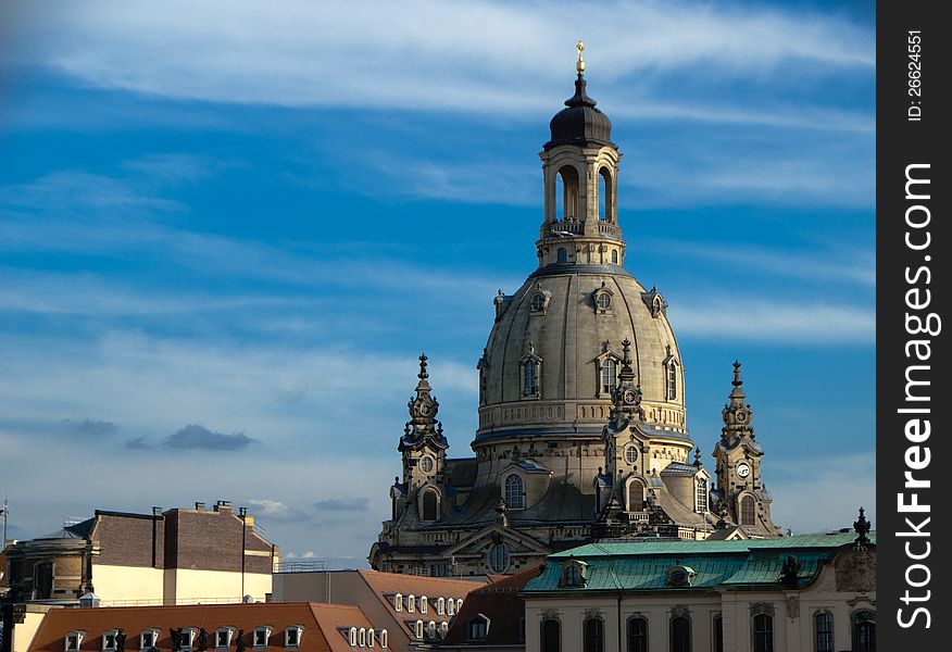 The Frauenkirche in Dresden, Germany, Detailview. The Frauenkirche in Dresden, Germany, Detailview