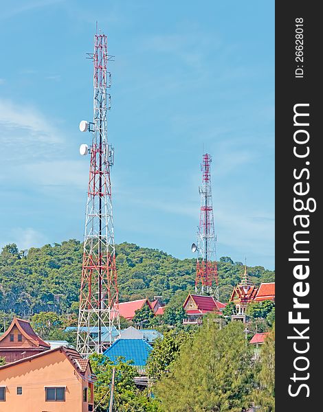 Telecommunication, Boardcasting tower with clear blue sky on cloudy