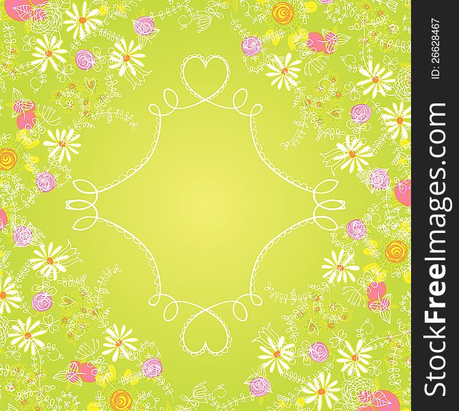 Vector summer background with flowers and leaves. Vector summer background with flowers and leaves