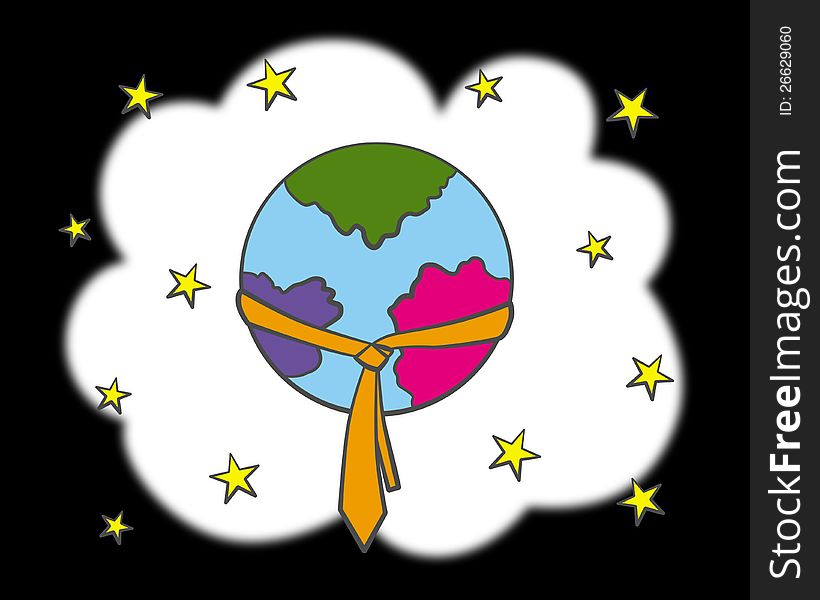 A cartoon illustration of planet earth wearing a necktie. A cartoon illustration of planet earth wearing a necktie