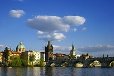 Prague City View With Vltava River And Bridge Stock Images