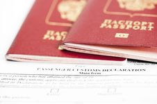 Two Passports Are On The Passenger Custom Declarat Stock Image Two Passports Are On The Passenger Custom Declarat Stock Image