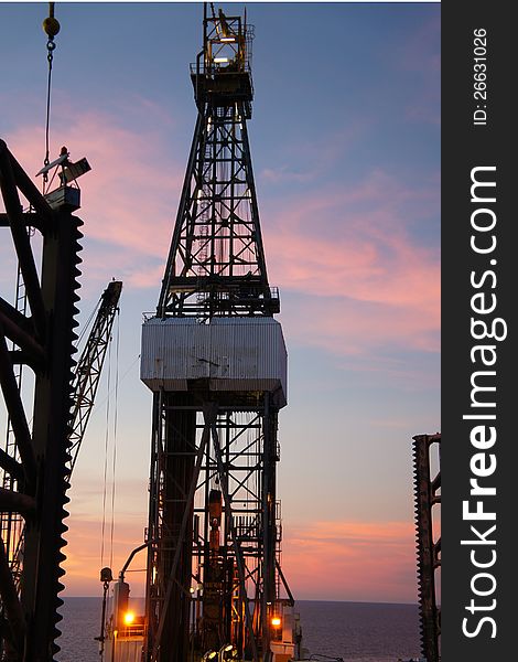 Jack Up Drilling Rig &#x28;Oil Rig&#x29; at Twilight Time