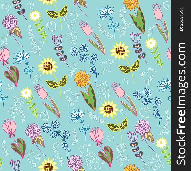 Vector seamless summer background with flowers. Vector seamless summer background with flowers