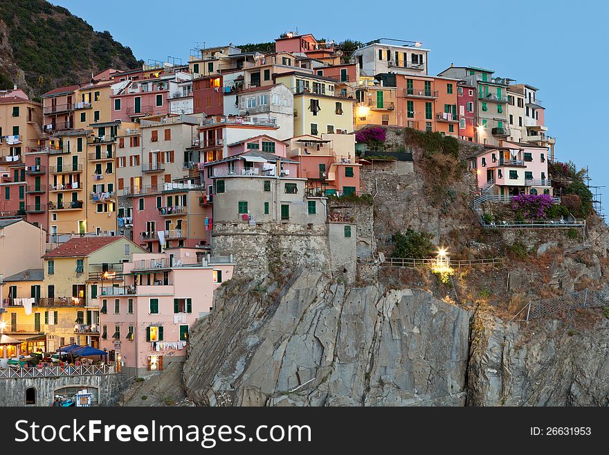 Manarola after sunset, Cinque Terre, Italy