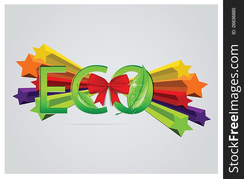 Eco Sign With Leafs And Red Ribbons