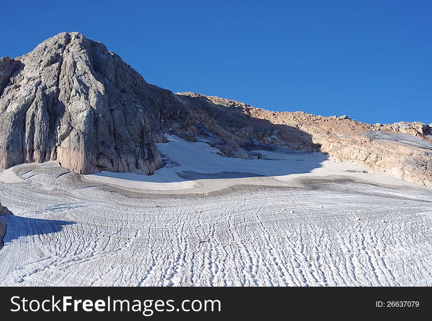 Mountain peak Fisht and glaciers in the mountains near Sochi. Caucasus, Russia.