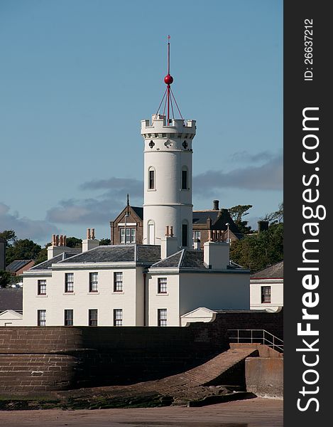 Signal Tower, Arbroath, Angus, Scotland, UK. Arbrouth is on the front by the sea. In addition to the manufacturing exhibits, the Signal Tower Museum also has a large number of exhibits relating to the Bell Rock Lighthouse, a scale model of the Inchcape Rock and the lighthouse upon it, and one of the light mechanisms previously fitted to the lighthouse. There is a wide range of exhibits relating to the fishing industry, with scale models of many fishing vessel types once found in the harbour at Arbroath, along with information on fishing and the fish processing industry in Arbroath. In addition to the historical exhibits relating to Arbroath, there is also useful information for ramblers with information on the numerous nature trails around Arbroath. Arbroath or Aberbrothock &#x28;Scottish Gaelic: Obar Bhrothaig ËˆopÉ™É¾ ËˆvÉ¾o.ÉªkÊ²]&#x29; is a former royal burgh and the largest town in the council area of Angus in Scotland, and has a population of 23,902. It lies on the North Sea coast, around 16 miles &#x28;25.7 km&#x29; ENE of Dundee and 45 miles &#x28;72.4 km&#x29; SSW of Aberdeen. While there is evidence for the settlement of the area now occupied by the town that dates back to the Iron Age, Arbroath&#x27;s history as a town begins in the High Middle Ages with the founding of Arbroath Abbey in 1178. Arbroath grew considerably during the Industrial Revolution owing to the expansion of firstly the flax and secondly the jute industries and the engineering sector. A new