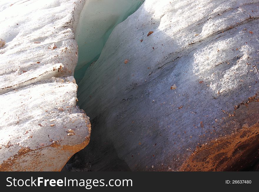 Crack In The Glacier In The Mountains