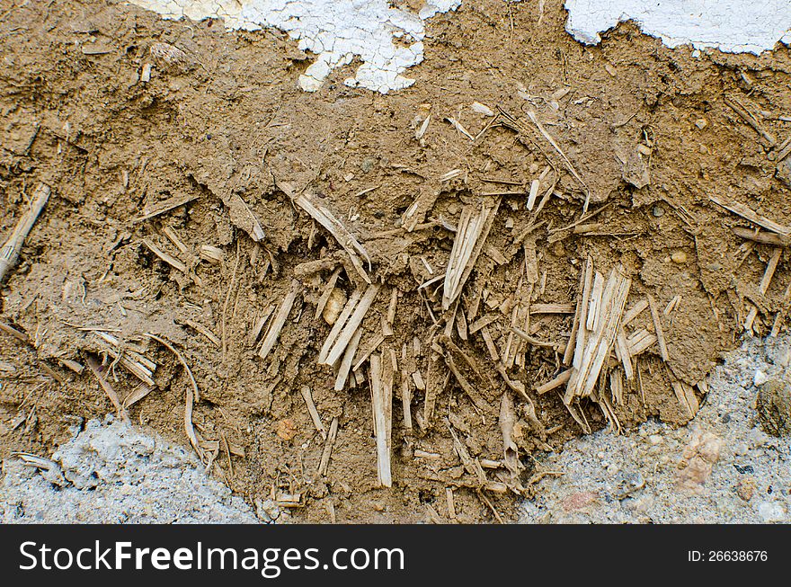 Old wall made of mud and hay or straw