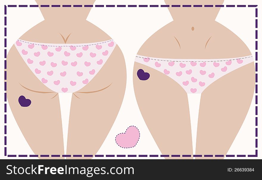 Vector illustration of girl in underwear, front and back
