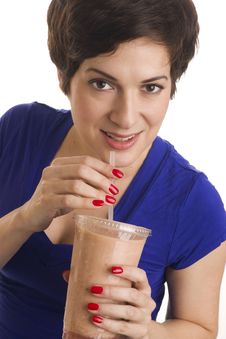 Pretty Woman Sips Flesh Tone Fruit Food Smoothie Stock Images Pretty Woman Sips Flesh Tone Fruit Food Smoothie Stock Images