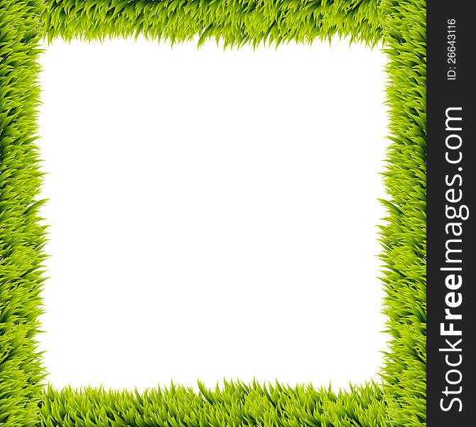 Fresh green grass frame on white background.