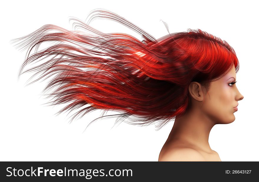3d girl with red hair blowing in the wind. 3d girl with red hair blowing in the wind.