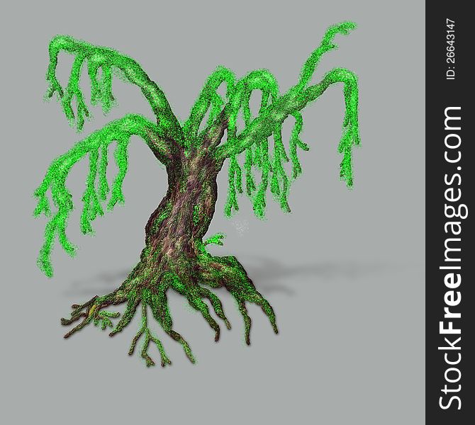 Painted fantasy spring tree on dark gray background. Painted fantasy spring tree on dark gray background.