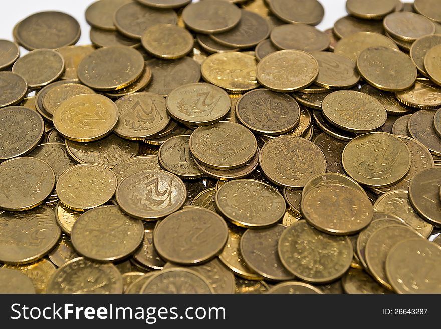 Scatter polish coins one two and five grosh. Scatter polish coins one two and five grosh