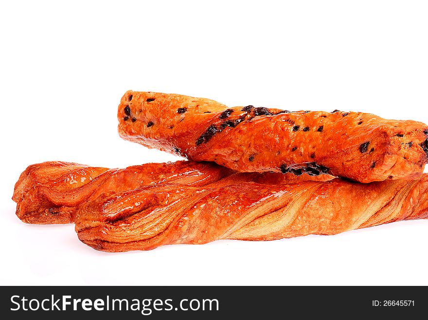 Closeup sticks of breads on white background
