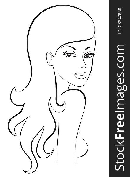 Fashion sketch of beautiful woman with long hair portrait