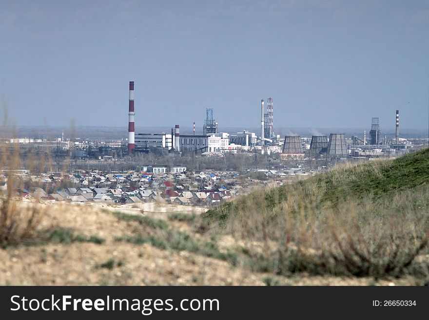 Oil processing plant in the suburb of the city of Volgograd