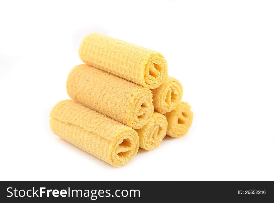 Dairy crispy wafer rolls without filling close-up