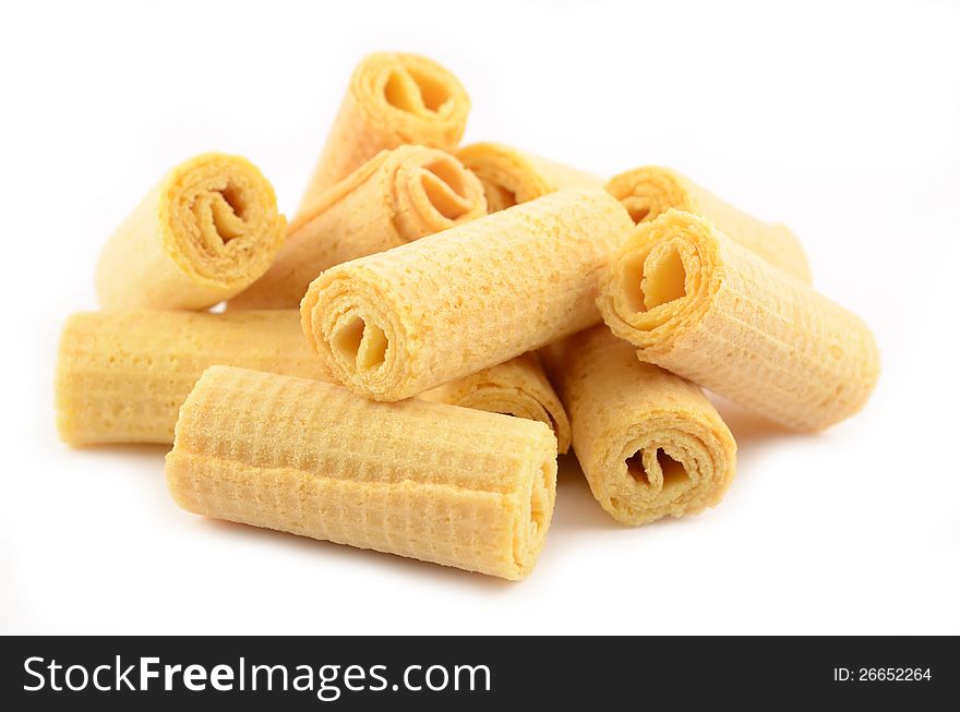 Dairy crispy wafer rolls without filling close-up
