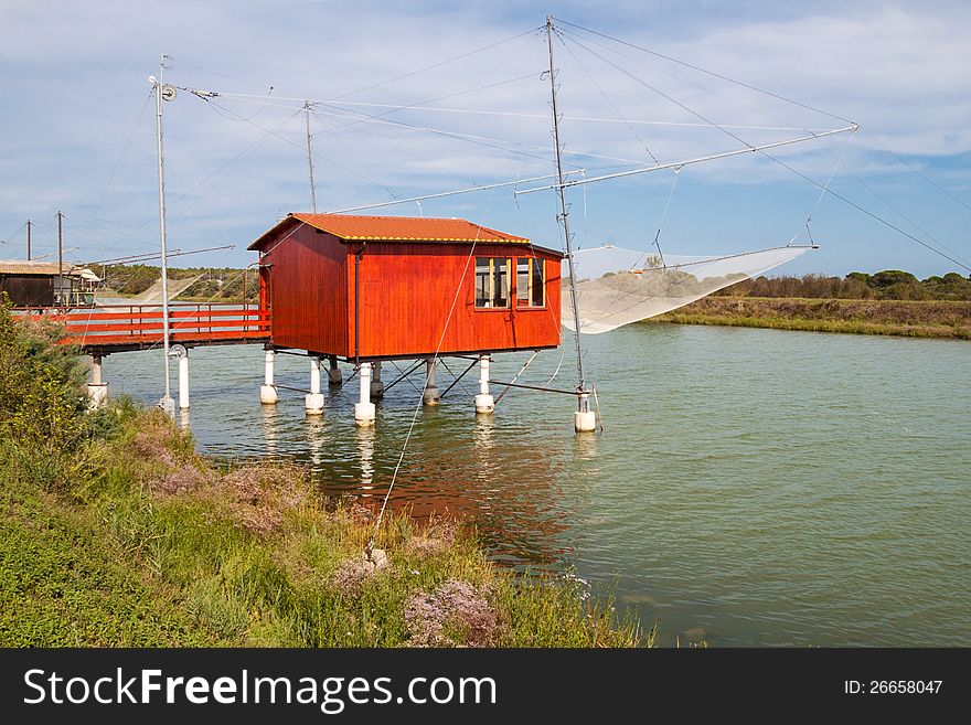 Fishing shack and dock on Bevano mouth