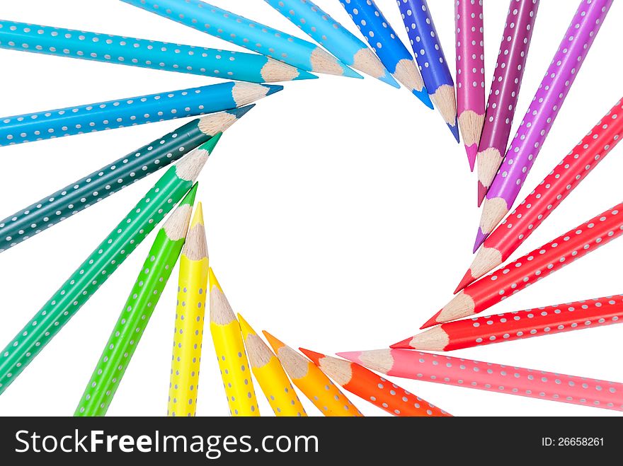 Frame from color pencils isolated on white background with place for your text