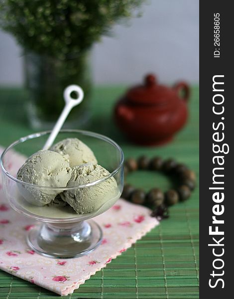 Matcha ice cream in a glass