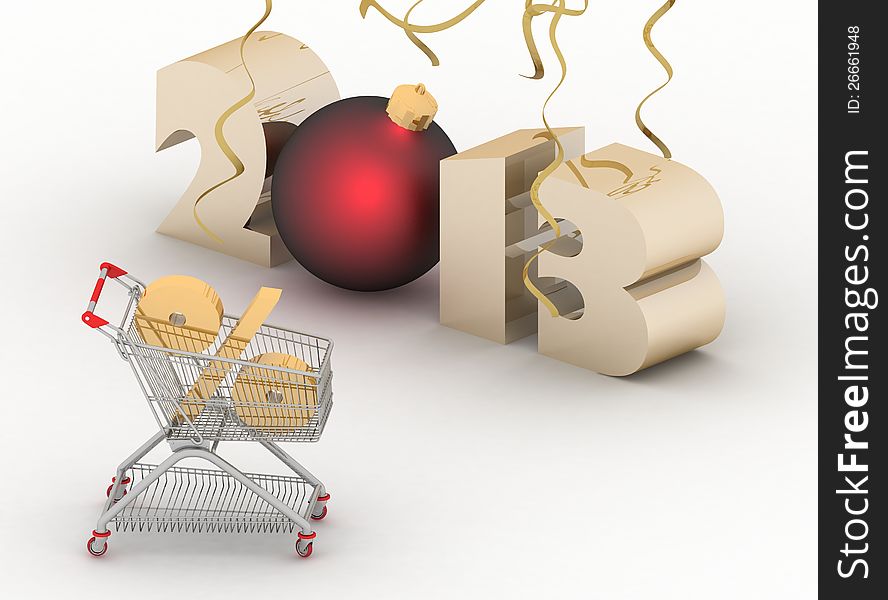 Concept of new-year sales. 3d illustration on white background.