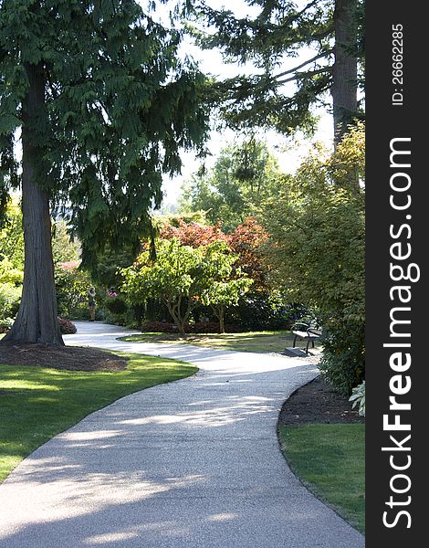 A beautiful garden path with nice lawn.