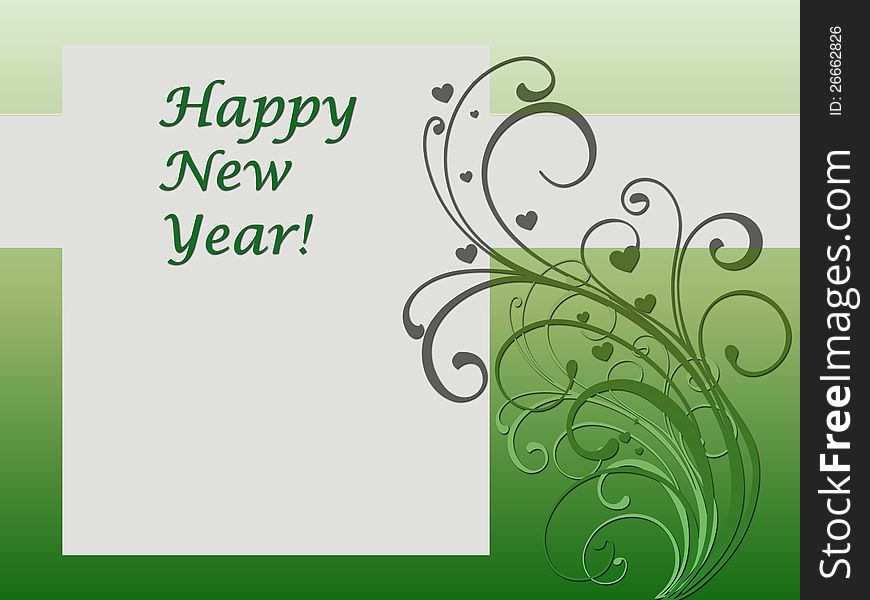 Happy new year on green floral background