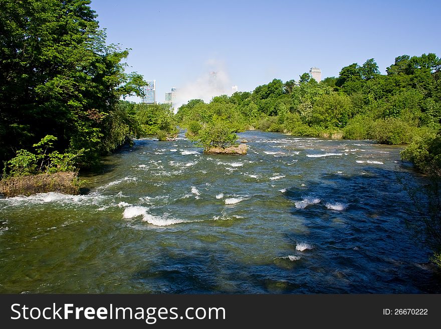 Part of the Niagara river as seen from foot bridge crossing it.