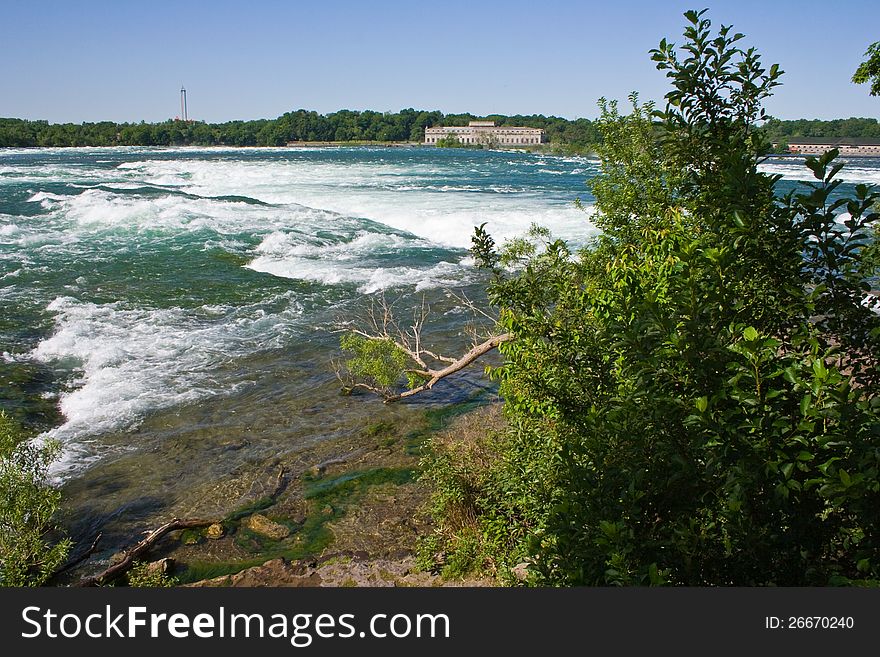 Part of the Niagara river as it rages downstream toward the falls