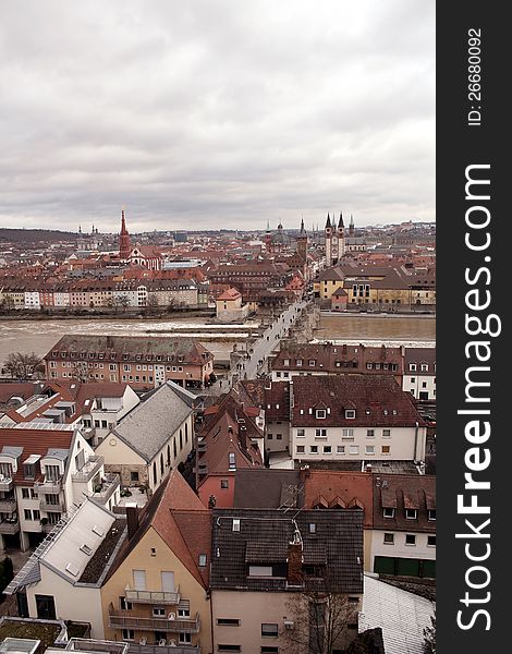 View on Wuerzburg and Old Main Bridge from Fortress Marienberg, Germany